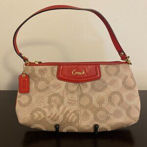 Coach Ashley Tan and Red Dotted OP Art Large Wristlet Wallet